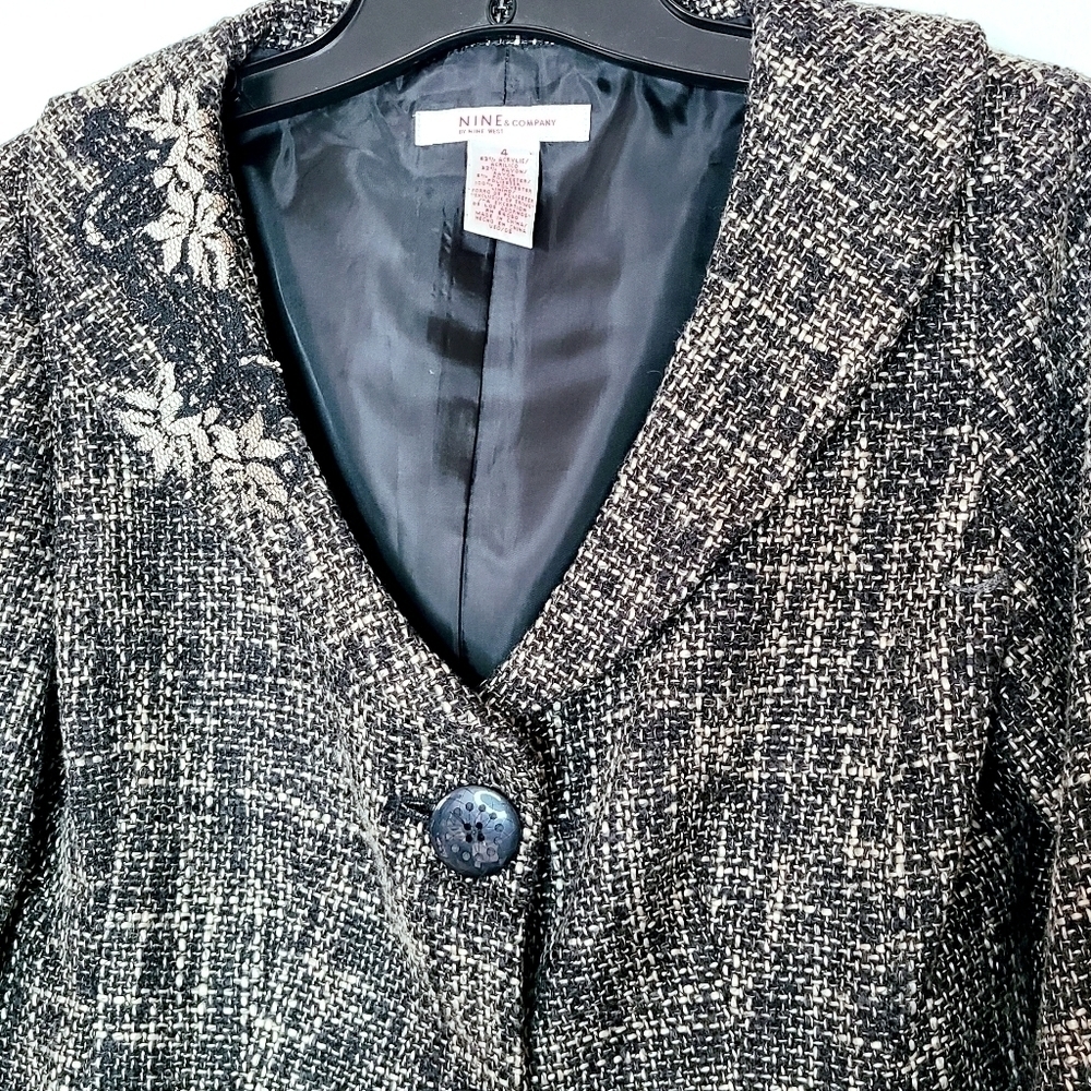 VINTAGE NWT 90s Nine & Co Nine West Black Boucle Lace Accent Jacket Blazer Sz 4 - Picture 2 of 7